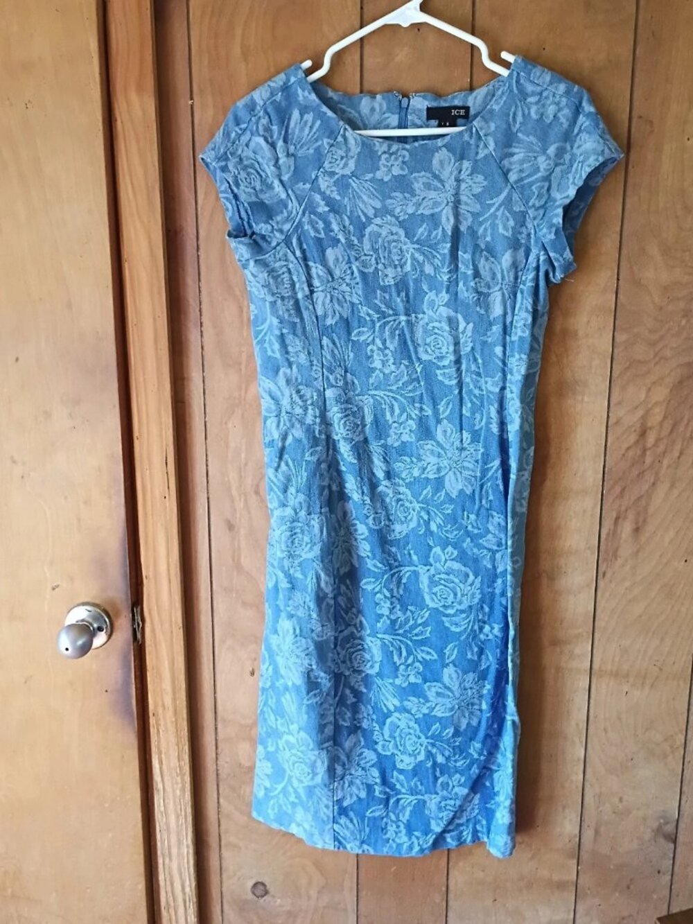 Vintage 90s Blue Floral Cotton Midi Dress Size 8 Cottagecore Zip Back